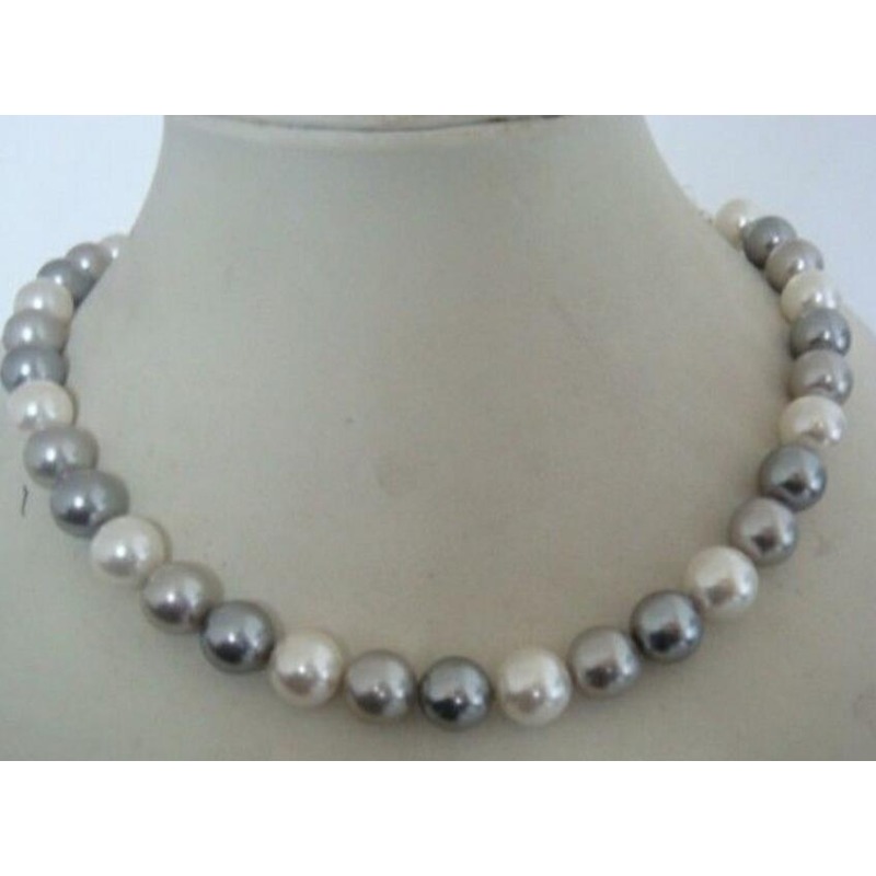 Pearl Trim Chain - 女性のための白い灰色の真珠のネックレス,自然なタヒチのネックレス,素敵なaaaプラス,9-10mm, 14k,16 