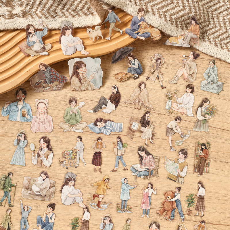 Embellishments For Scrapbooking - 1パック/20枚入り ウォームバイブ 水彩風 手描き風 デイリーガールステッカー、夢のようなフィギュア ジャーナルシーン作成用デカール