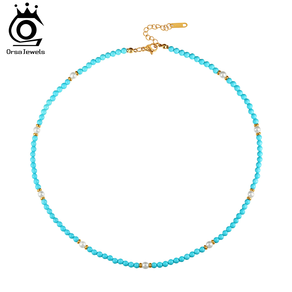 Pearl Trim Chain - ORSA JEWELS ボヘミアン 18K ファッションネックチェーンジュエリー ステンレススチール