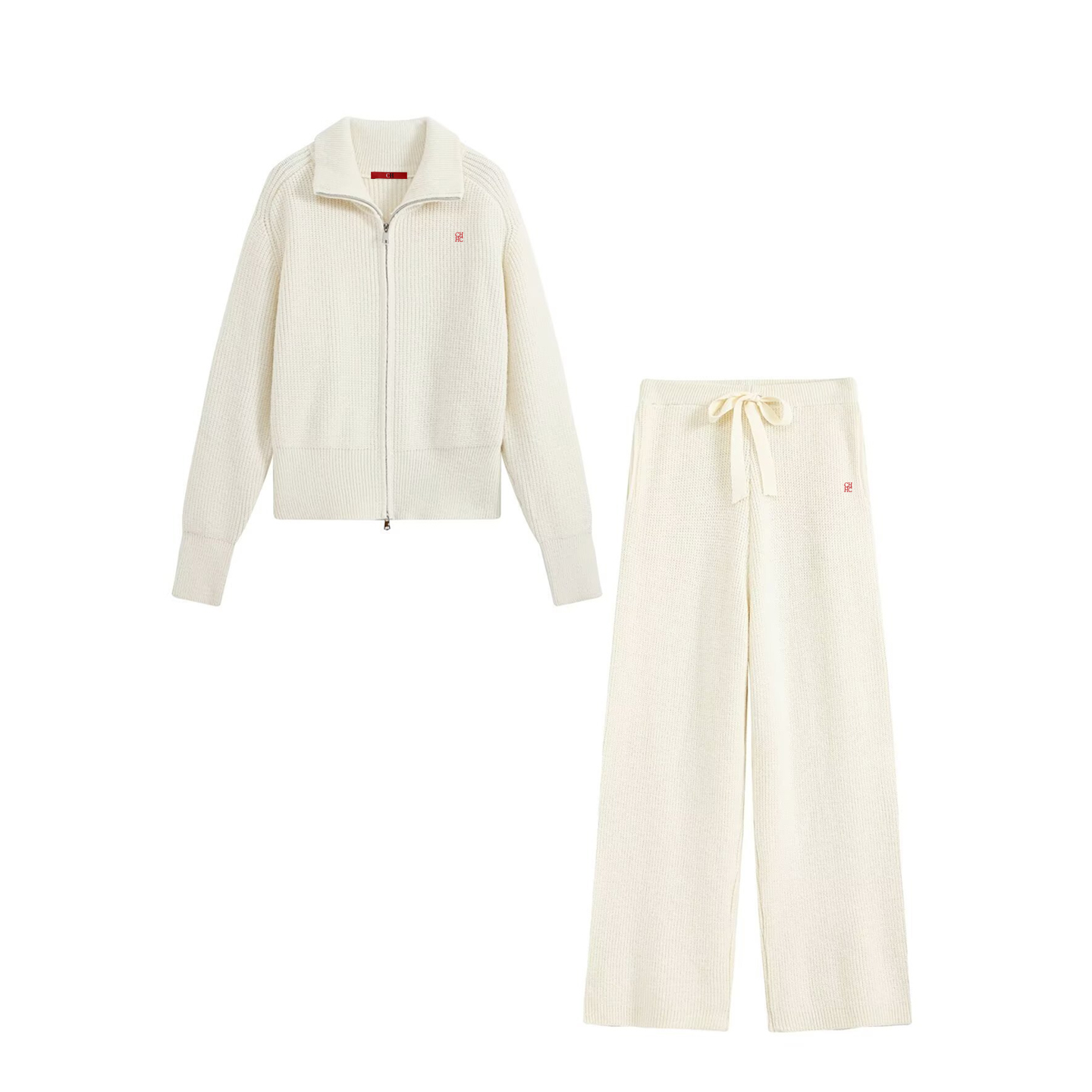 レディース ジップアップカラーニット ツーピースセット レッ - Embellish Knit のレビューと価格