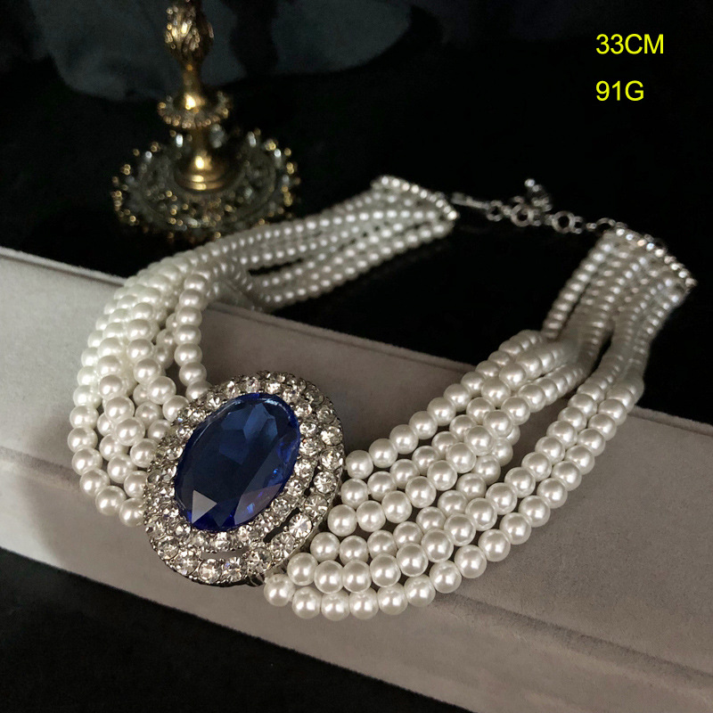 2026年フランスレトロラインストーン象嵌エレガントサファイ - Pearl Trim Chain のレビューと価格