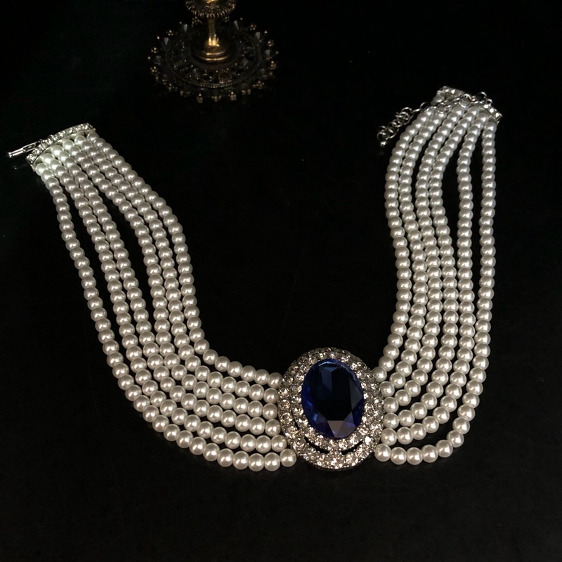 2026年フランスレトロラインストーン象嵌エレガントサファイ - Pearl Trim Chain のレビューと価格