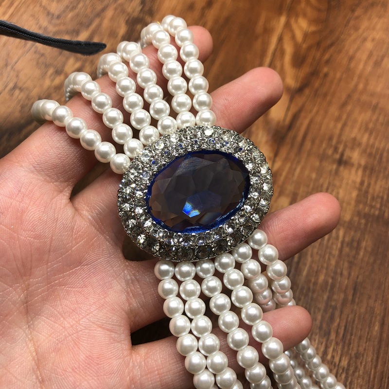 2026年フランスレトロラインストーン象嵌エレガントサファイ - Pearl Trim Chain のレビューと価格