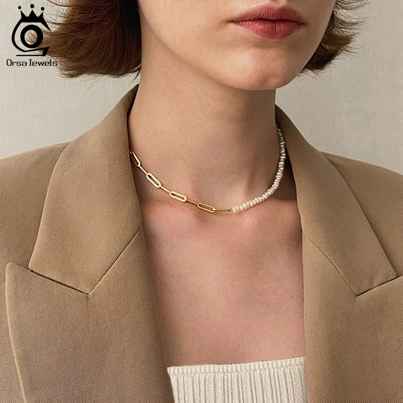 ORSA JEWELS ハーフパールチェーンクリップネックレ - Pearl Trim Chain のレビューと価格