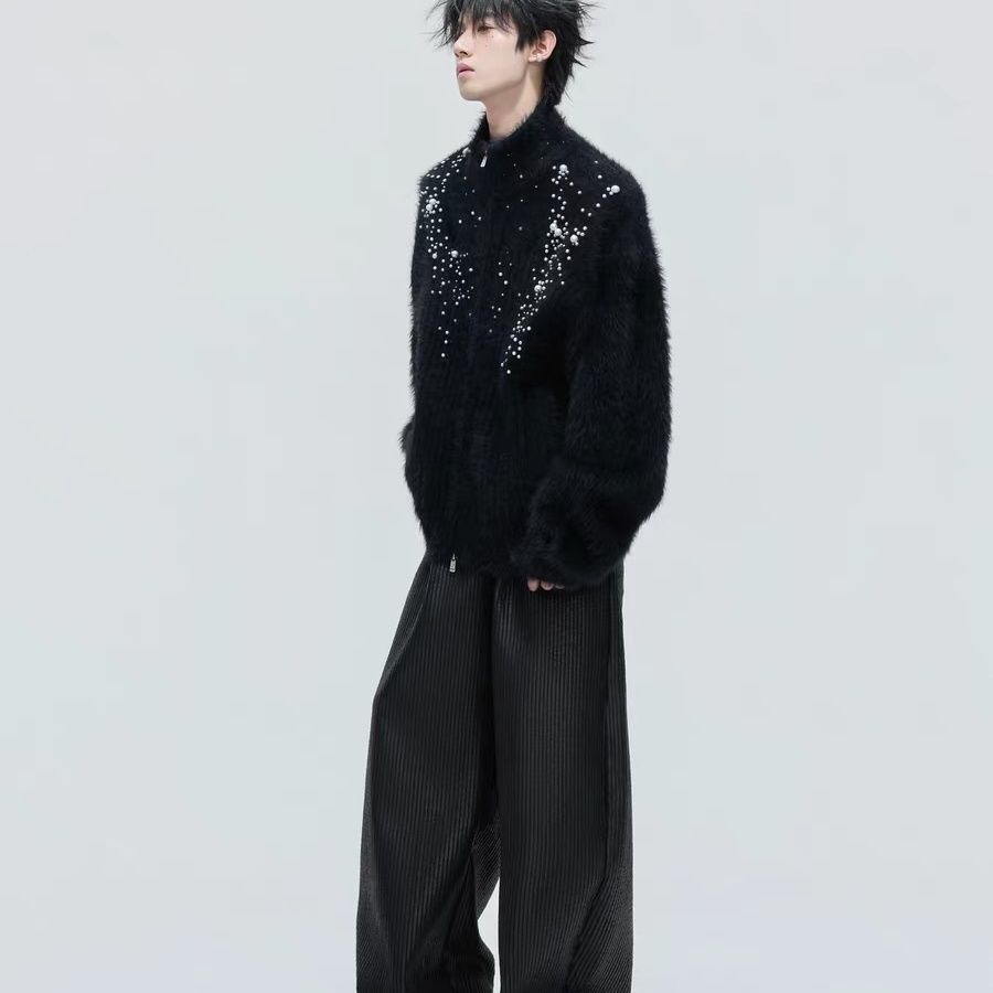 ハイカラーの豪華なパール装飾セーターカーディガン、エレガント - Embellish Knit のレビューと価格