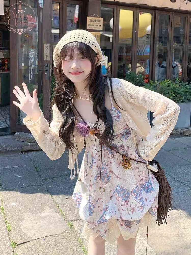 夏らしいヴィンテージ風キャミソールワンピースセット。女性用。 - Elastic Lace Trim のレビューと価格